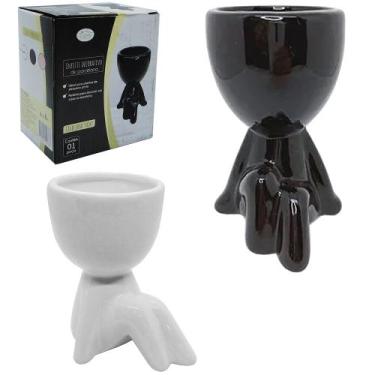 Imagem de Vaso decorativo robert plant sentado de porcelana preto / branco 11x7,