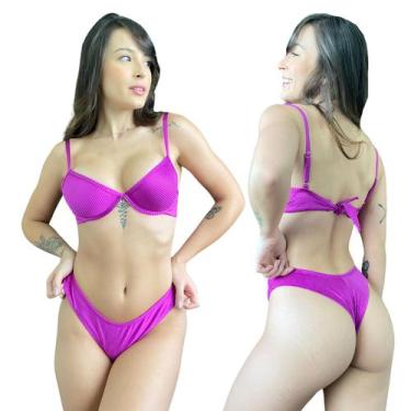 Imagem de Biquíni Aro Inteiro Com Bojo Calcinha Asa Delta Canelado Roxo / Lilás 