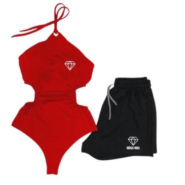 Imagem de Conjunto Body Maiô Com Bojo Estampas Refletiva + Short - Gringas Model