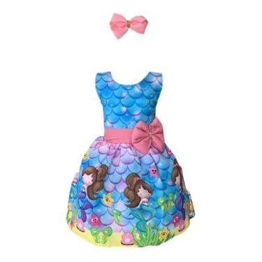 Imagem de Vestido Infantil Pele De Sereia Luxo - PEQUENOS ENCANTOS BABY, Azul, G