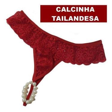 Imagem de Calcinha Tailandesa Com Pérola Tanga Fio Dental - Moda Íntima, Vermelh