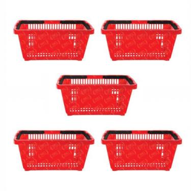 Imagem de KIT - 5 Cestos Compras Plástica D100 Cód. 3000 Vermelho - Della Plast