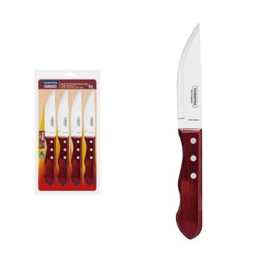 Imagem de Conjunto Facas Churrasco Jumbo Tramontina Aço Inox Cabo Vermelho Polywood 4 Peças Tramontina