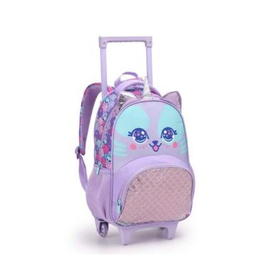 Imagem de Mochila Rodinha Gatinha Panda Escolar Meninas Infantil - Seanite, Roxa