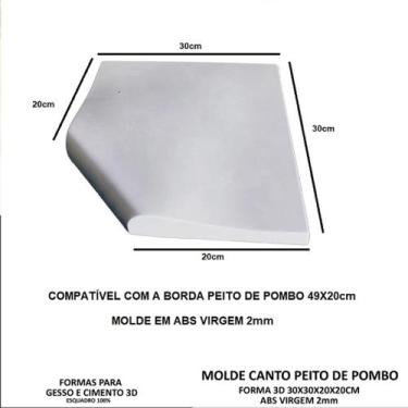 Imagem de Formas 3D Canto Reto Para Borda Peito de Pombo 49x20cm 2mm Molde Para 