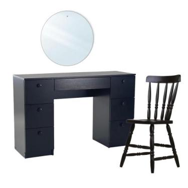 Imagem de Penteadeira Ditália c/Cadeira + Espelho redondo PE-100 Cozy, Preto