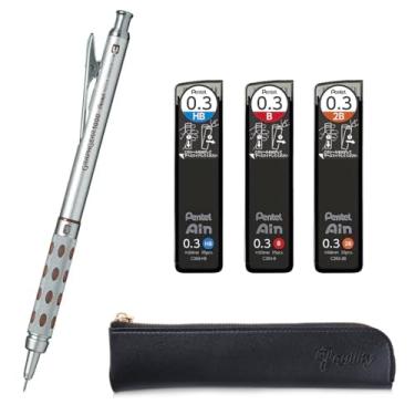 Imagem de QULLITY Lapiseira de desenho Graph Gear 1000 + grafite Ain HB/B/2B, capa fina preta original (0,3 mm)