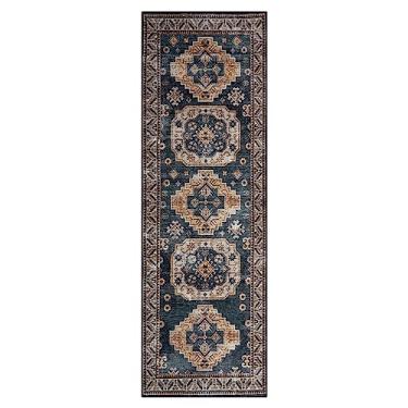 Imagem de GlowSol Tapete de corredor tapete de corredor macio lavável à máquina vintage casa de fazenda impermeável tapete para quarto sob mesa de jantar casa escritório decoração de casa azul velho 2x3