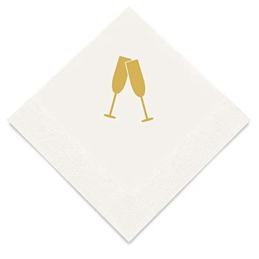 Imagem de Weddingstar Guardanapos dourados para coquetéis, 3 camadas, branco - taças de champanhe