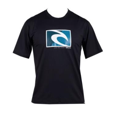 Imagem de Rip Curl Camisa de surfe de manga curta Rash Guard Vantage, grande, preta