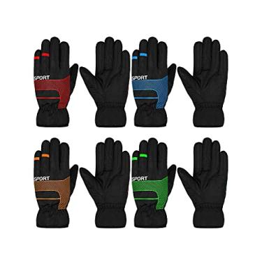 Imagem de Hicarer 4 pares de luvas de inverno para crianças, à prova d'água, para esqui na neve, roupas de camuflagem unissex quentes para clima frio, meninas, meninos e crianças, azul, verde, vermelho,