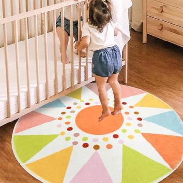 Imagem de Lacomfy Tapete Sun Kids Tapete circular de 1,2 m para meninos e meninas, tapete redondo boho para sala de jogos, berçário, tapete lavável para crianças, sala de estar, decoração de casa, laranja, 1,2