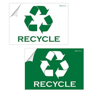 Imagem de IGNIXIA Pacote com 02 adesivos autoadesivos de reciclagem - adesivos de reciclagem grande 25,4 x 17,8 cm adesivo de reciclagem para lata de lixo - etiquetas de reciclagem (verde e branco)