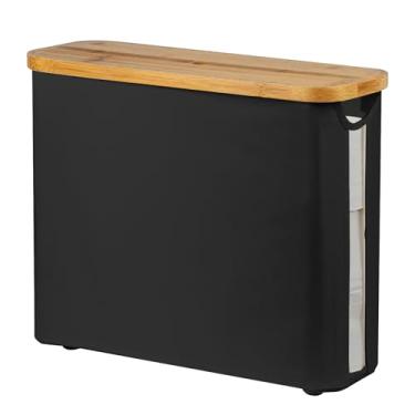 Imagem de Cesta de papel higiênico, armazenamento de papel higiênico de bambu – o melhor organizador de banheiro com tampa de bambu, suporte de papel higiênico grande para até 9 mega rolos, armário de