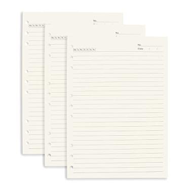 Imagem de Refil de papel pautado B5, pacote com 3, papel de enchimento de folhas soltas com 9 furos para inserção de fichário, 120 folhas/240 páginas - papel para caderno diário de viagem (forrado)