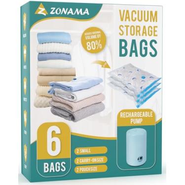 Imagem de Sacos de armazenamento a vácuo com bomba elétrica, pacote com 6 sacos selados a vácuo com bateria recarregável de 1500 mAh para roupas, cobertor, edredons, travesseiros, edredons, viagens