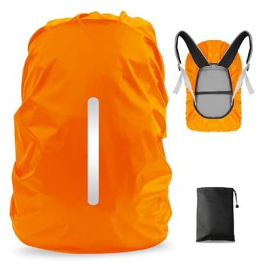 Imagem de LAMA Pacote com 2 capas de chuva à prova d'água para mochila, capa de chuva refletiva antipoeira, antifurto, ciclismo, caminhada, acampamento, viagem, atividades ao ar livre, 1 peça laranja, Small