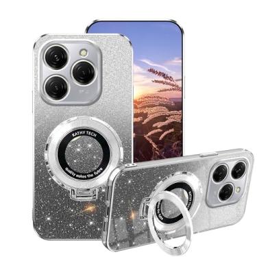 Imagem de Capa de silicone compatível com Tecno Spark 20 Pro com suporte de anel, para Tecno Spark 20 Pro, capa de telefone com glitter, transparente, camada dupla, removível, macia, TPU, à prova de choque