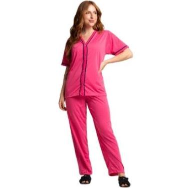 Imagem de Pijama Americano Bloqueira Curto Serra e Mar Modas Amamentação Aberto Botão Cirurgico Linha Noite-Feminino