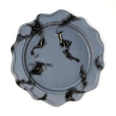 Imagem de Pratos de jantar festivos - 26 cm | Mármore cinza | Pacote com 24