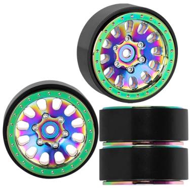 Imagem de RCYouHott Aro de roda Beadlock de 3,3 cm para TRX4M SCX24 1/18 1/24 RC Crawler Car.(4 peças) Alumínio RC Caminhão Pneus Rodas. Arco-íris