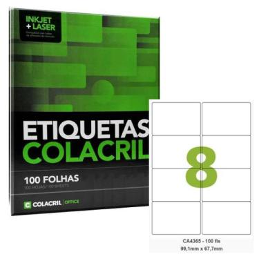 Imagem de Etiqueta Adesiva A4 CA4365 99,1 x 67,7 mm 100 Folhas Colacri - ColaCri