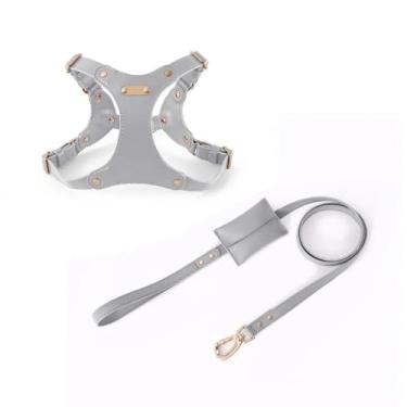 Imagem de Correia peitoral de couro macio para cães de estimação ajustável, coleira de caminhada para cães pequenos e médios, acessórios para animais de estimação (terno cinza, M)