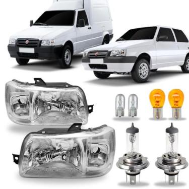 Imagem de Par farol fiat uno fiorino 2004 ate 2013 cromado c/ lampadas - BBS BIB