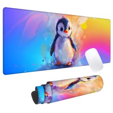 Imagem de Tapete de mouse colorido pinguim para jogos, tapete de mesa de escritório, base de borracha antiderrapante, tapetes de mouse estéticos legais para computador, laptop, teclado, escola, casa, mesa,