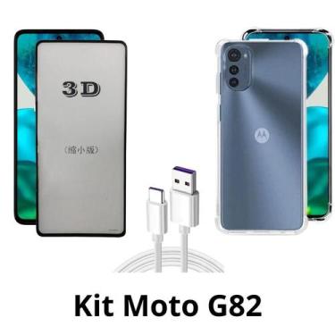 Imagem de Case Silicone + Película 3D de Vidro  + Cabo USB Tipo C para Moto G82 