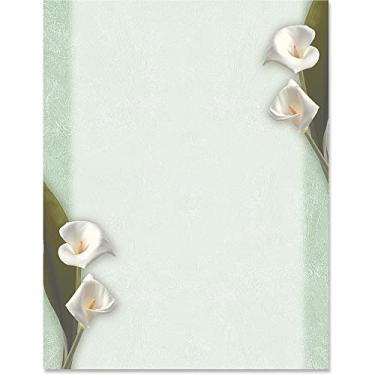 Imagem de PaperDirect Papel de borda Calla Lilies, fundo verde envelhecido em dois tons com design floral elegante, 21 x 27 cm, sem ácido, artigos de papelaria para convites, folhetos, artesanato, cartões, 25