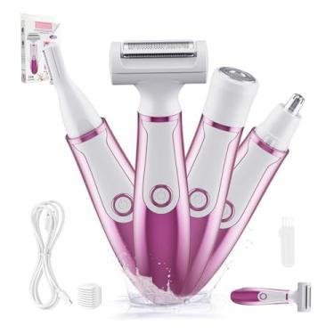 Imagem de Barbeador elétrico para mulheres, 4 em 1, depilador corporal indolor e removedor de pelos faciais, recarregável, feminino, aparador elétrico para rosto, braço, pernas, axilas, biquíni, barbeador