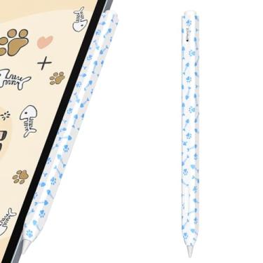 Imagem de AZF Estojo de lápis padrão espinha de peixe para Apple Pencil 2ª geração, aderência confortável, capa lateral fina de silicone, suporte para fixação magnética. (azul celeste, espinha de peixe)