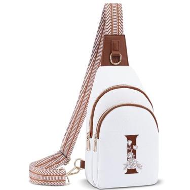 Imagem de Lizznoe Bolsa tiracolo feminina de couro com letra inicial pochete para viagem, presente para mãe e esposa, Branco/Marrom