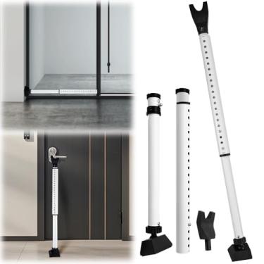 Imagem de Barra de segurança de porta 2 em 1 atualizada e batente deslizante de porta de pátio barra de bloqueio de segurança à prova de crianças ajustável construída de portas de janela de ferro de alta