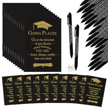 Imagem de Kosiz 120 peças de presente de formatura motivacional mini diário inspirador caneta de bambu Kraft cadernos de madeira retrátil caneta esferográfica para aulas de 2025 presentes universitários (preto)