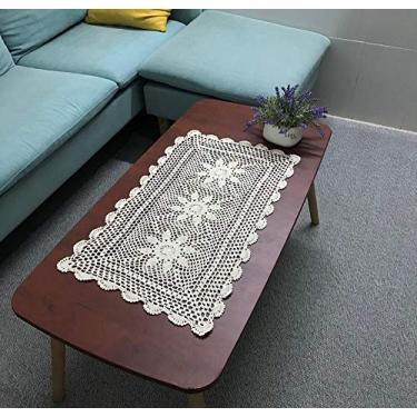 Imagem de Toalha de mesa 100% algodão feita à mão de crochê de renda para corredores Oblong da Hetao Doilies, Bege, 16X27", 1