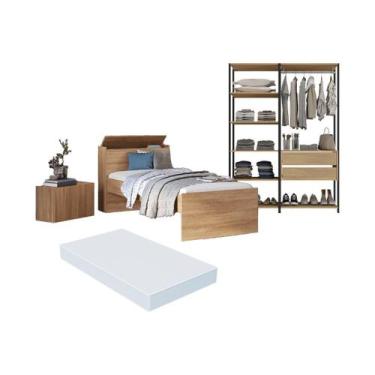 Imagem de Quarto Completo com Cama Solteiro com Colchão Incluso e Baú Embutido M