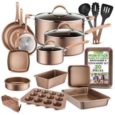 Imagem de Conjunto de Panelas Antiaderentes e Utensílios, Peças, NUTRICHEF 20 Piece Nonstick, Dourado