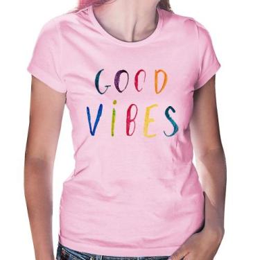 Imagem de Baby Look Good Vibes Cores - Foca na Moda, Rosa bebê, M