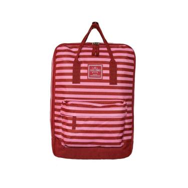 Imagem de Mochila Casual Listrada Colorida Escolar Vermelho/Rosa