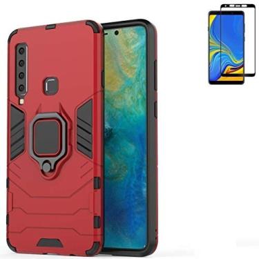 Imagem de Capa para Samsung Galaxy A9 2018/A9 Star Pro/A9S, capa protetora híbrida resistente à prova de choque com camada dupla de proteção traseira Defender para Galaxy A9 Star Pro A9S película de vidro temperado, Vermelho