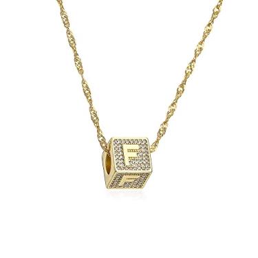 Imagem de Jukoclut Colar feminino A-Z com nome com letra gravada, cubo, dados, pingente, corrente, colar, Cobre, Zircônia cúbica