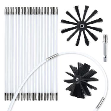 Imagem de HOKLNUSE Kit de limpeza de ventilação de secador, ferramentas de limpeza de chaminé, kit de limpeza de fogão a pelotas, duto de ar, escovas de lareira para limpeza fácil de fiapos com cabeças de