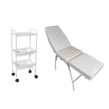 Imagem de Kit Branco Maca Massagem Salão + Carrinho Tatuagem Estética - HENVIFER