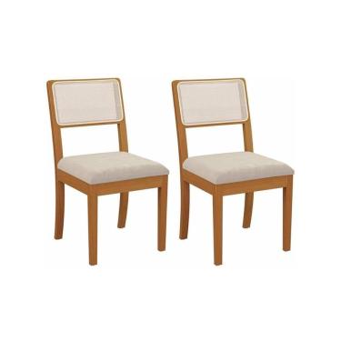 Imagem de Cadeira Sala De Jantar Lola Madeira Maciça 2cmm004ca Kit 2un Eucalipto/linho Caqui A040 - Kappesberg