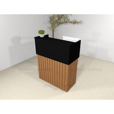 Imagem de Balcão Recepção Atendimento Ripado Louro Freijó com preto - Móveis Sie