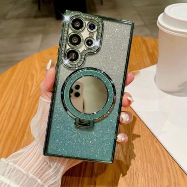 Imagem de HPQWN para Samsung S24Ultra Luxury Mirror Bracket Case Capa de Revestimento (para Samsung S24Ultra/Verde)