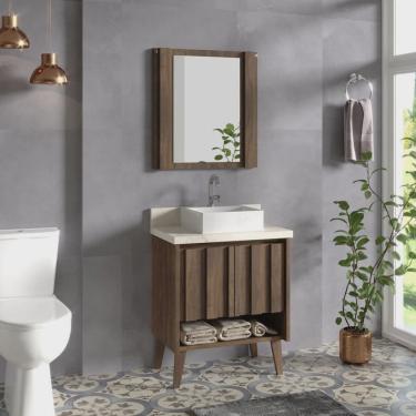 Imagem de Gabinete para Banheiro 62cm com Cuba em Marmorite e Espelheira