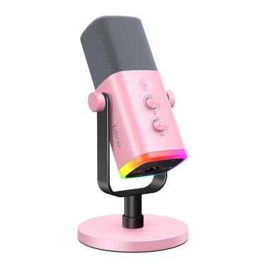 Imagem de Microfone fifine xlr/usb AM8 rosa com entrada para fones de ouvido e rgb